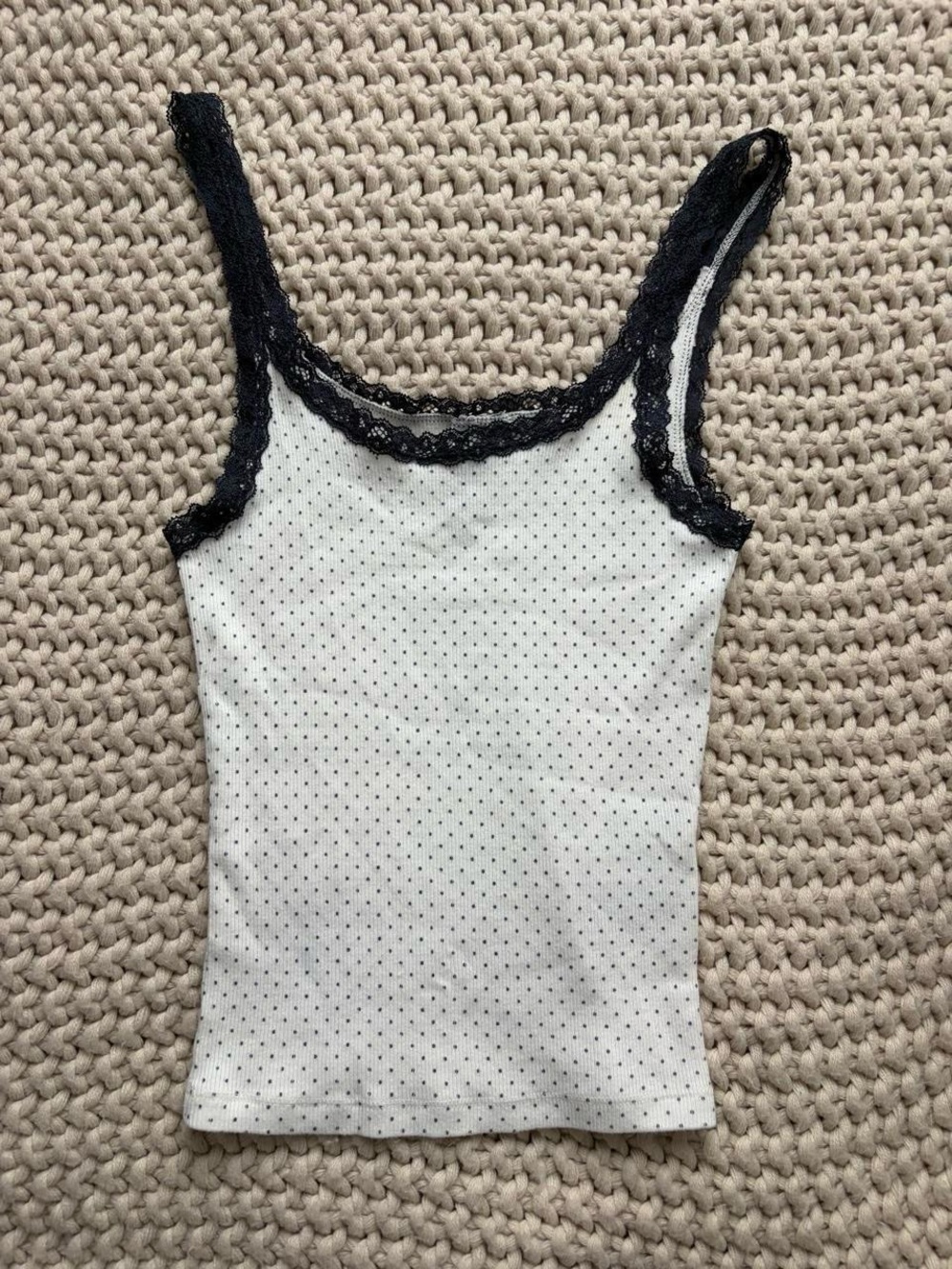 H&M White Polka Dot Lace-Trim Camisole